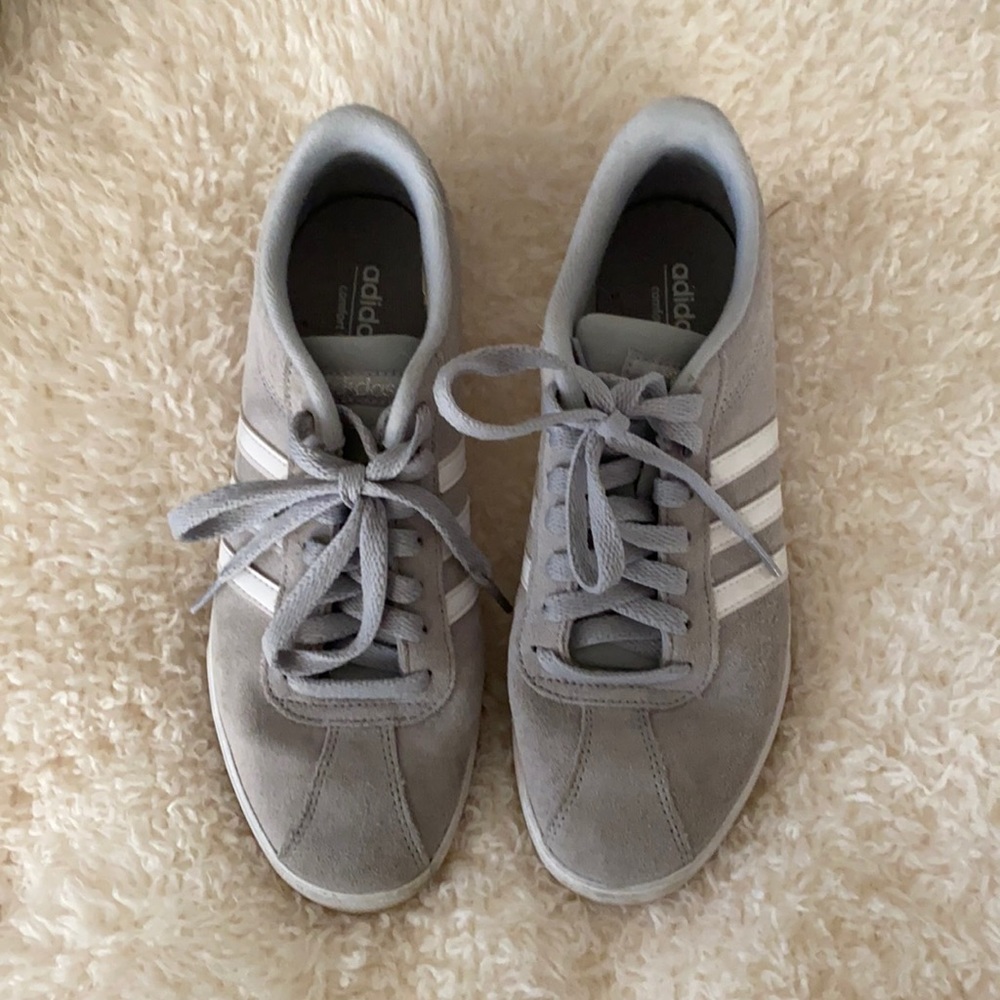 Gray with white stripe adidas sneakers size 7.5